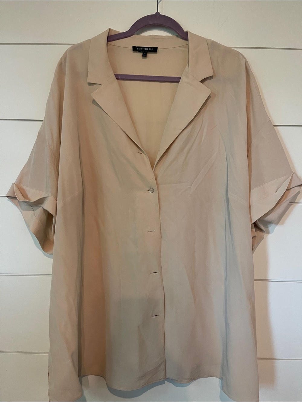 Lafayette 148 New York Beige Button-Front Short-Sleeve Blouse
